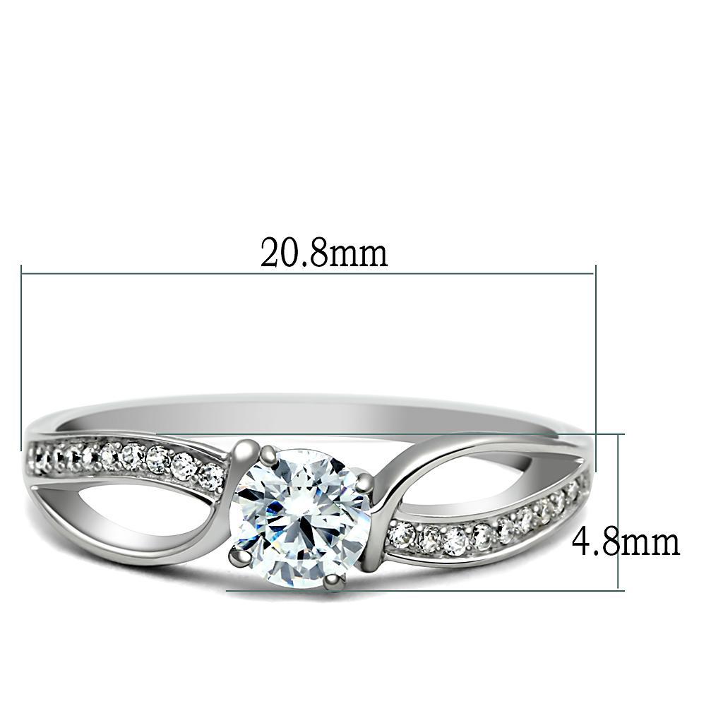 TS044 - Rhodium 925 Sterling Silver Ring with AAA Grade CZ  in Clear - Joyeria Lady