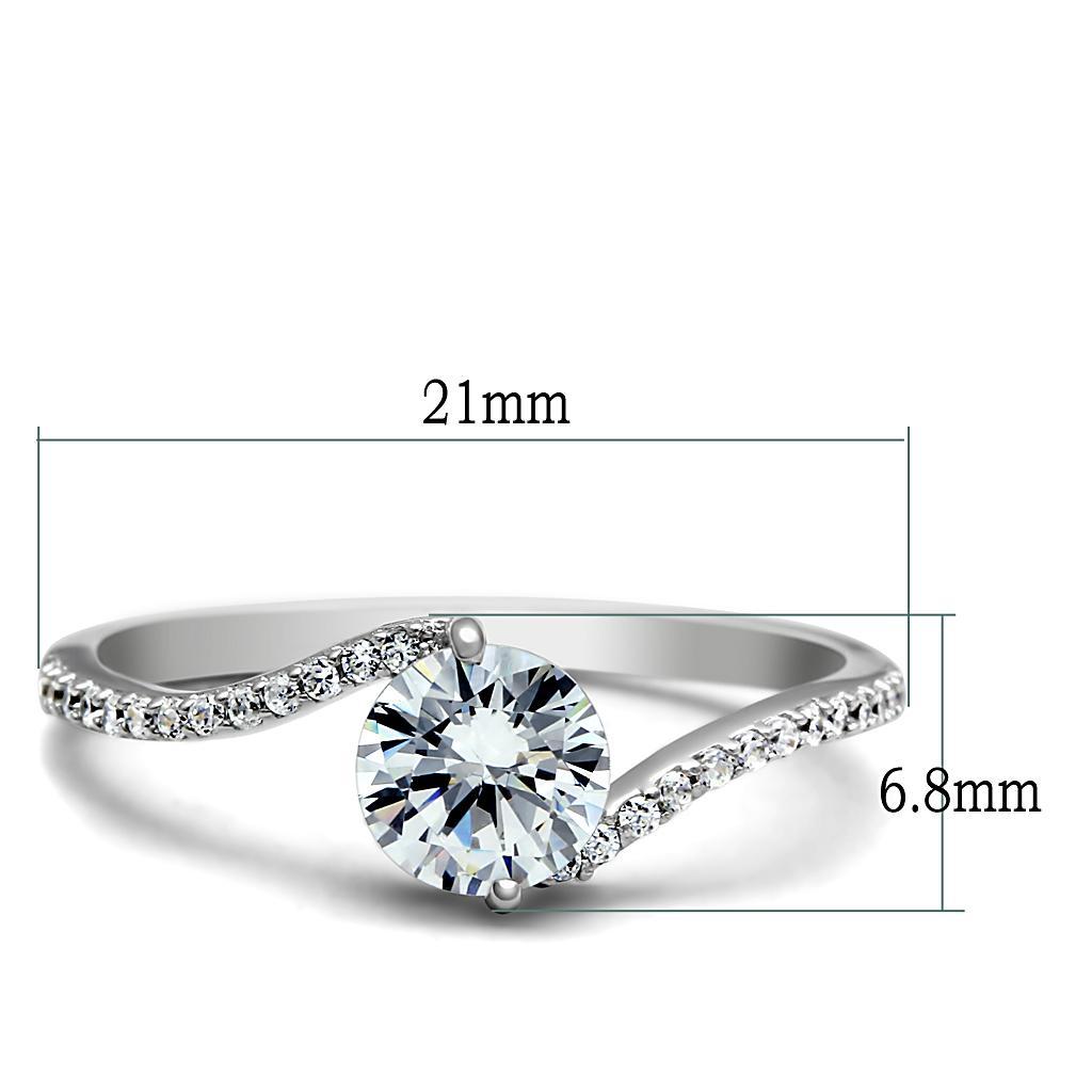 TS045 - Rhodium 925 Sterling Silver Ring with AAA Grade CZ  in Clear - Joyeria Lady