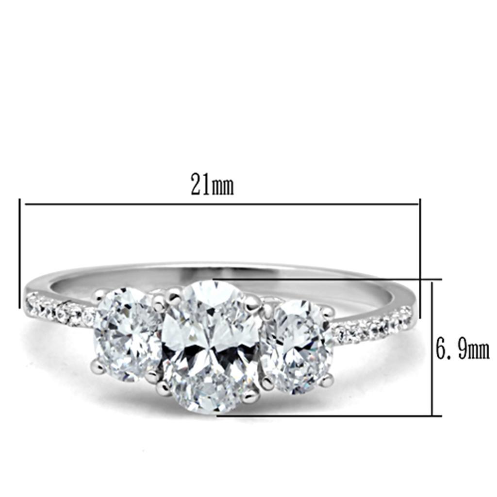TS049 - Rhodium 925 Sterling Silver Ring with AAA Grade CZ  in Clear - Joyeria Lady