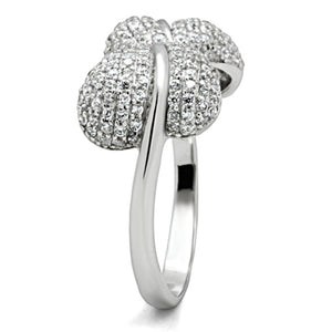 TS050 - Rhodium 925 Sterling Silver Ring with AAA Grade CZ  in Clear