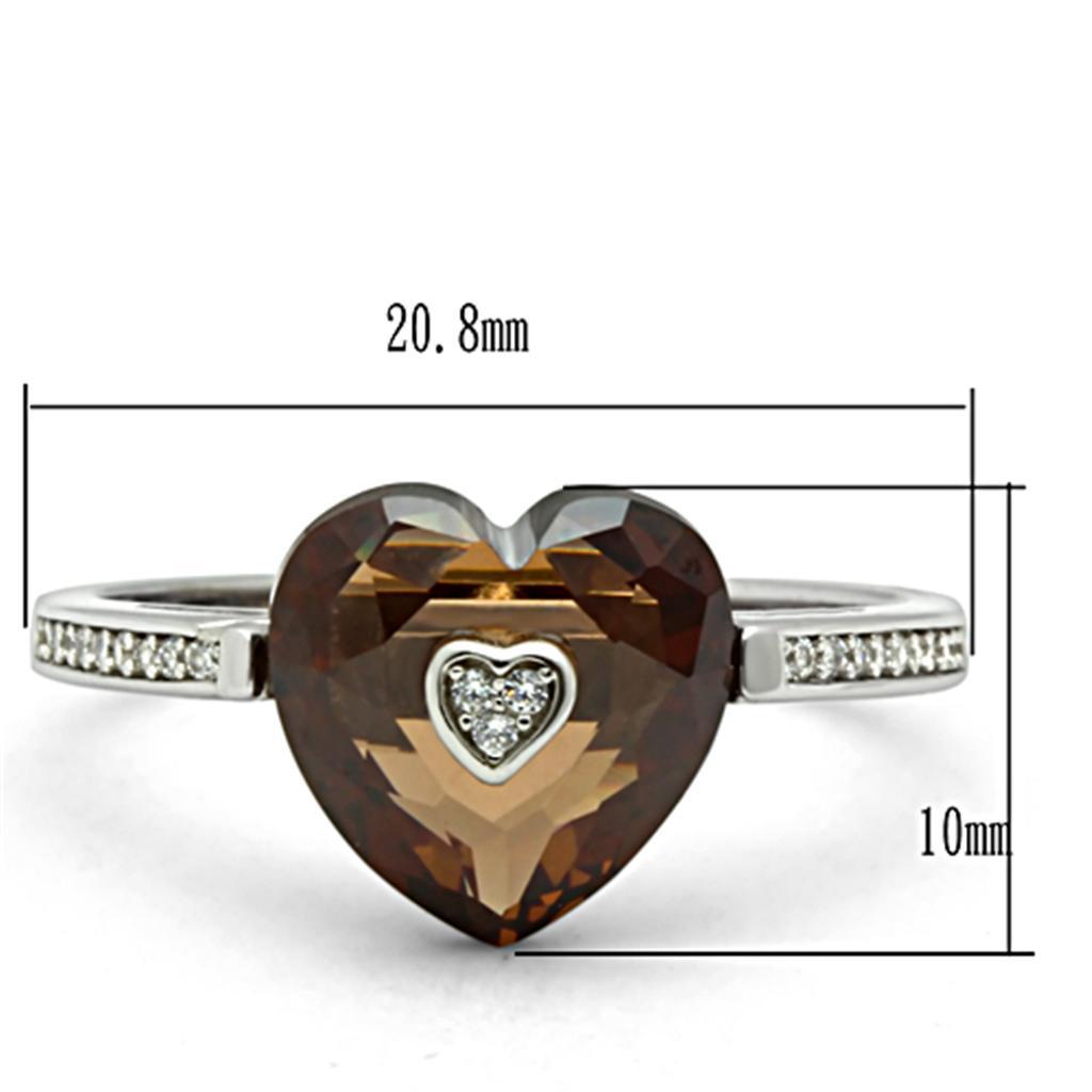 TS051 - Rhodium 925 Sterling Silver Ring with AAA Grade CZ  in Brown - Joyeria Lady
