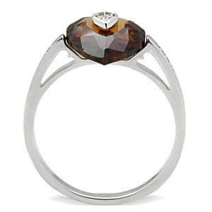 TS051 - Rhodium 925 Sterling Silver Ring with AAA Grade CZ  in Brown