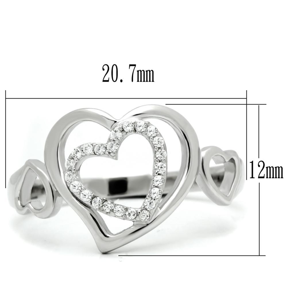 TS058 - Rhodium 925 Sterling Silver Ring with AAA Grade CZ  in Clear - Joyeria Lady