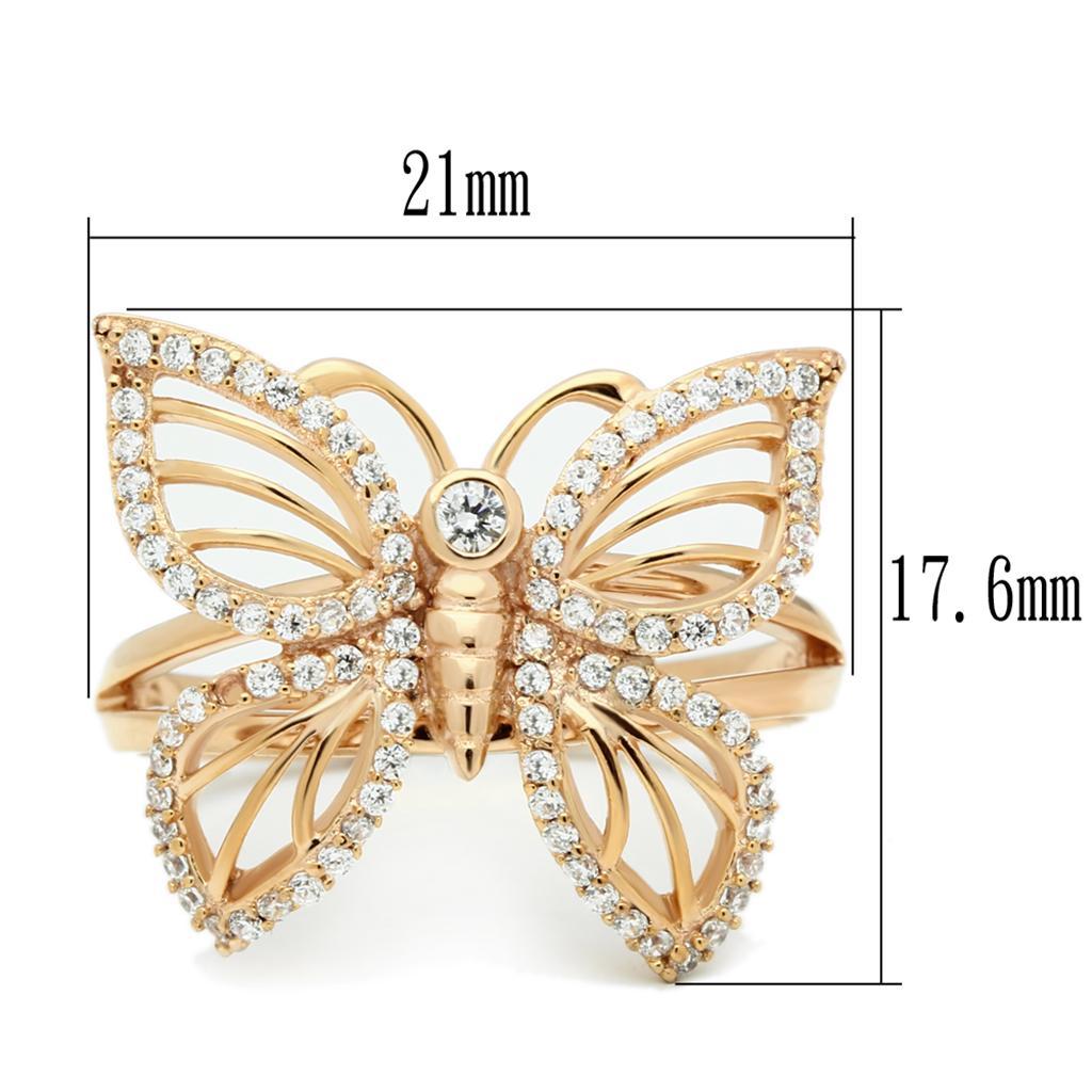 TS059 - Rose Gold 925 Sterling Silver Ring with AAA Grade CZ  in Clear - Joyeria Lady