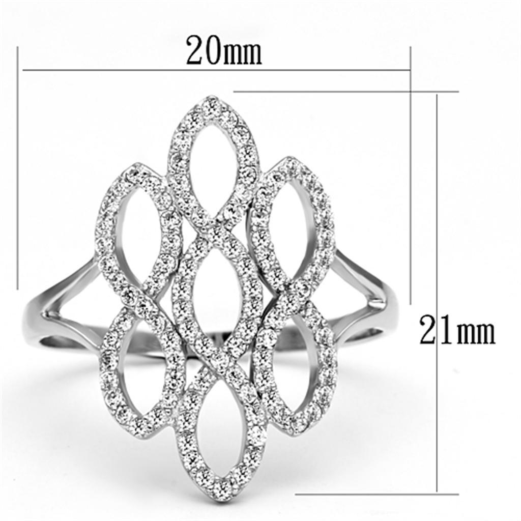 TS071 - Rhodium 925 Sterling Silver Ring with AAA Grade CZ  in Clear - Joyeria Lady