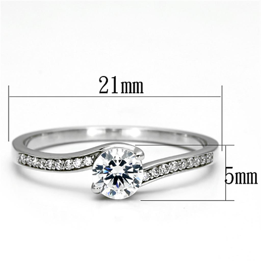 TS078 - Rhodium 925 Sterling Silver Ring with AAA Grade CZ  in Clear - Joyeria Lady
