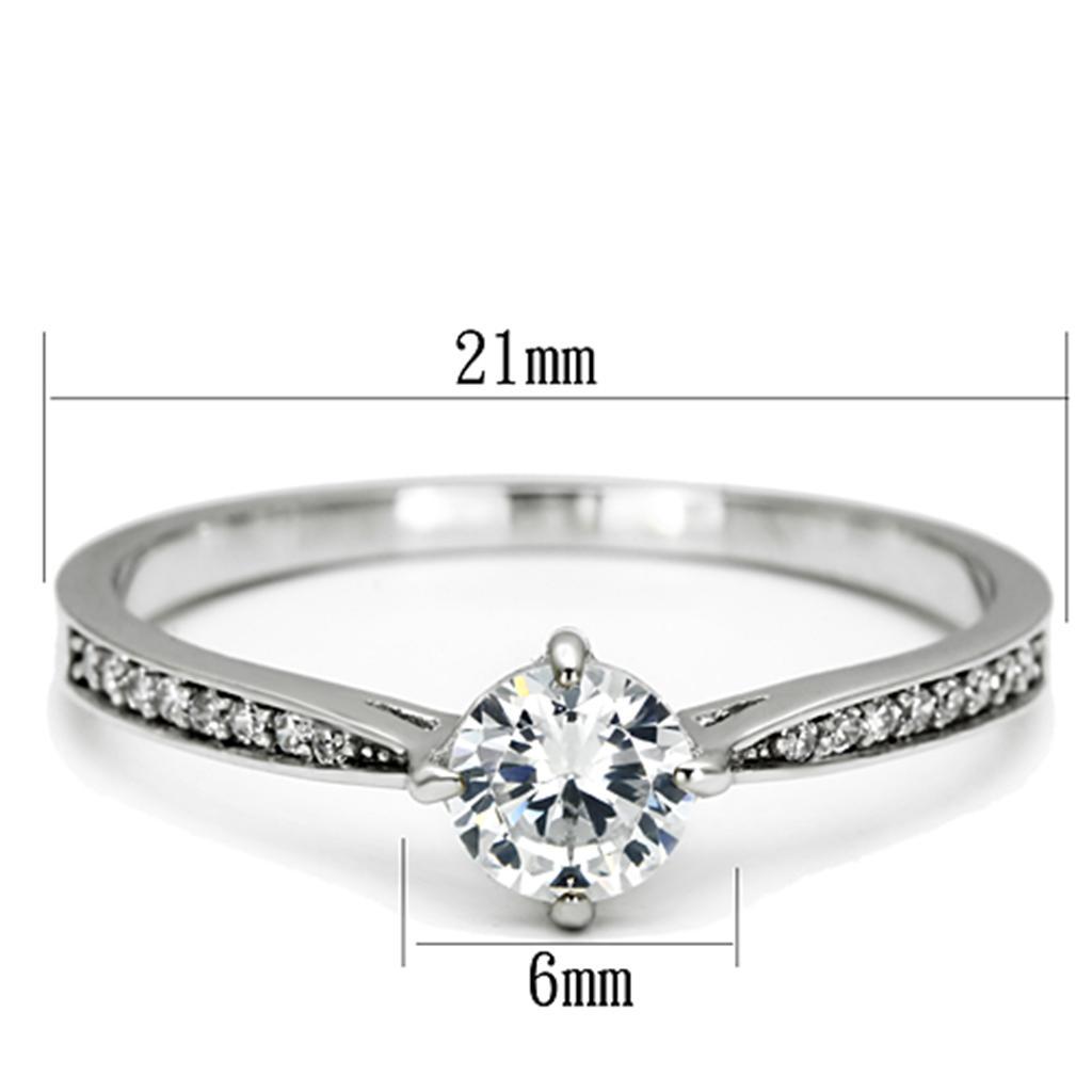 TS079 - Rhodium 925 Sterling Silver Ring with AAA Grade CZ  in Clear - Joyeria Lady