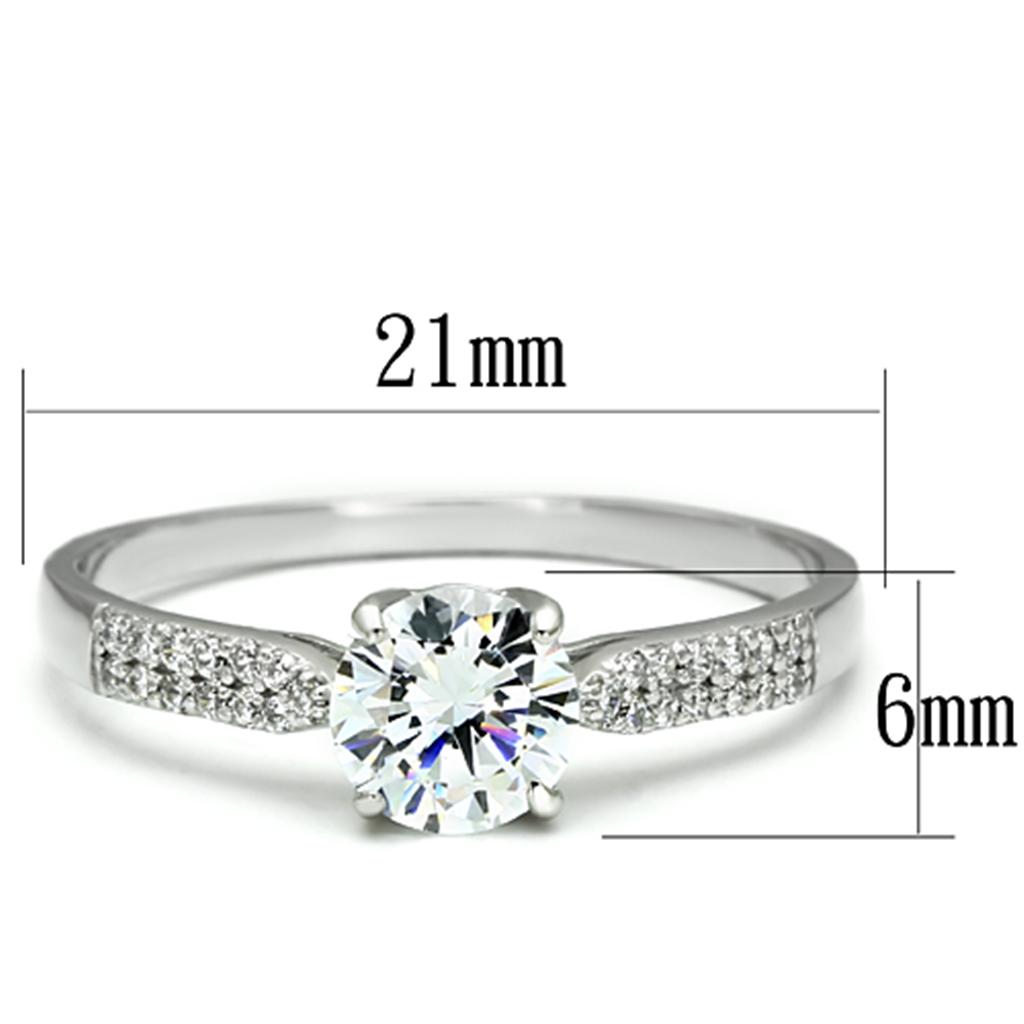 TS080 - Rhodium 925 Sterling Silver Ring with AAA Grade CZ  in Clear - Joyeria Lady