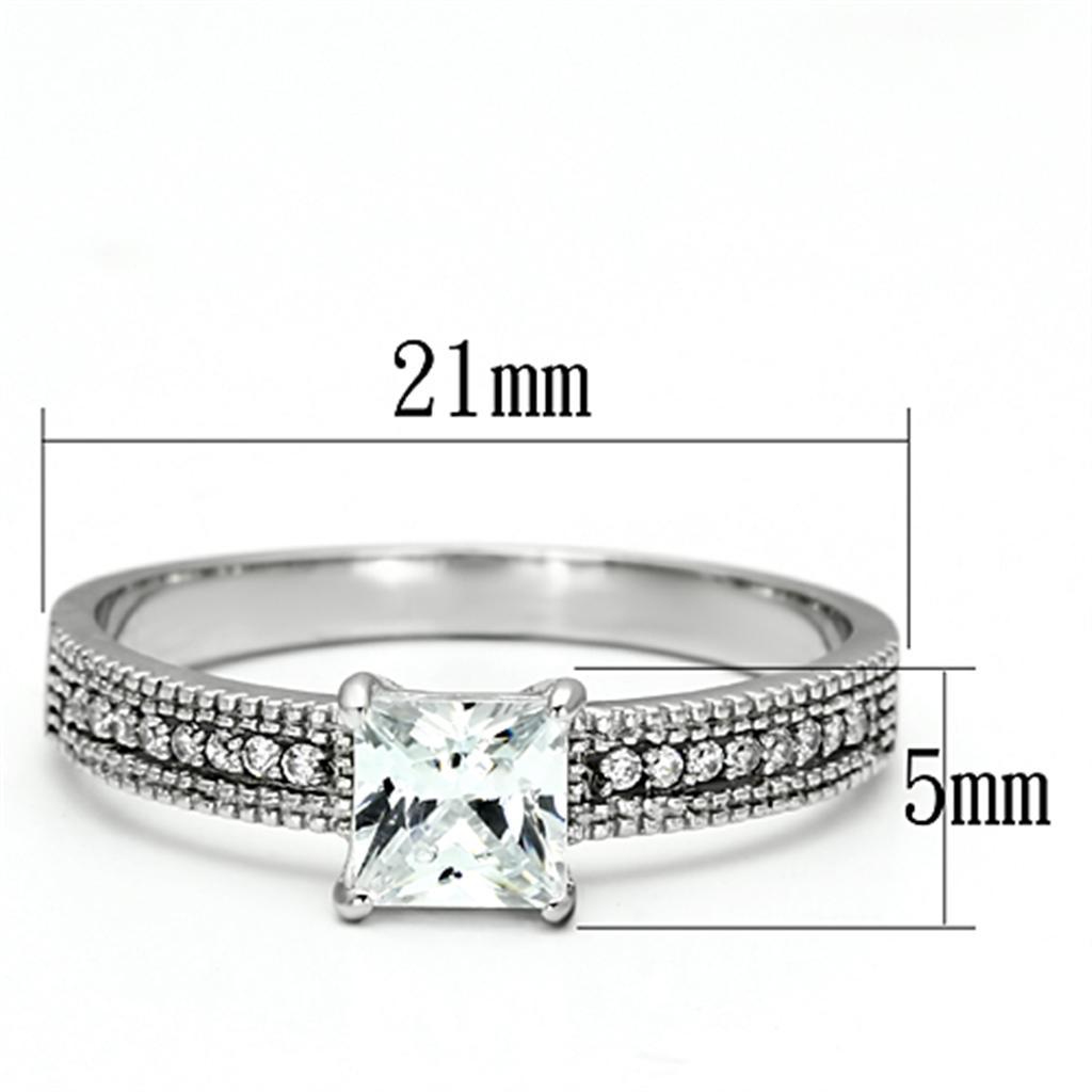TS081 - Rhodium 925 Sterling Silver Ring with AAA Grade CZ  in Clear - Joyeria Lady