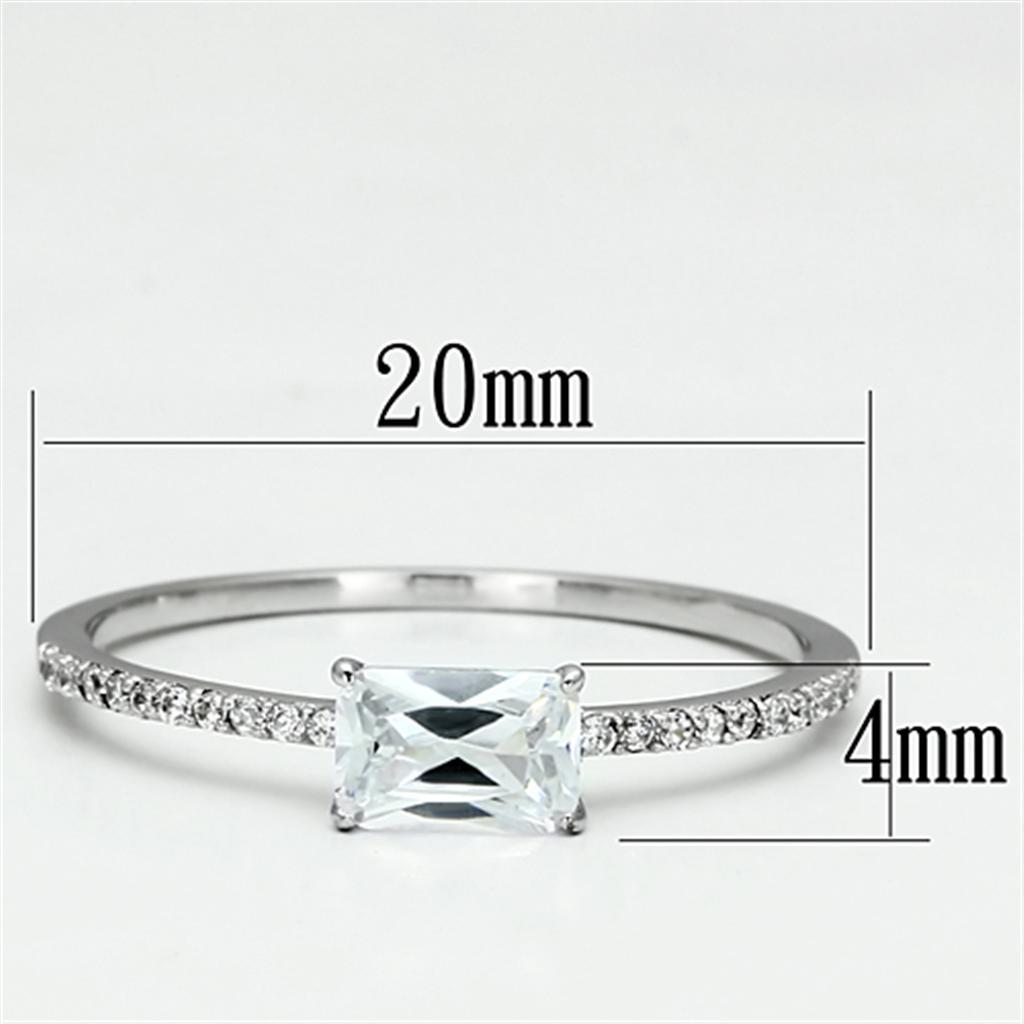 TS082 - Rhodium 925 Sterling Silver Ring with AAA Grade CZ  in Clear - Joyeria Lady