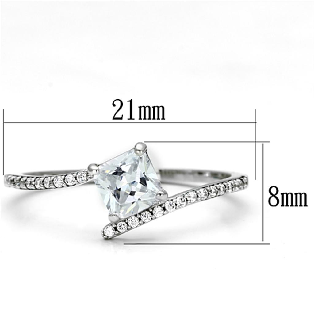 TS083 - Rhodium 925 Sterling Silver Ring with AAA Grade CZ  in Clear - Joyeria Lady