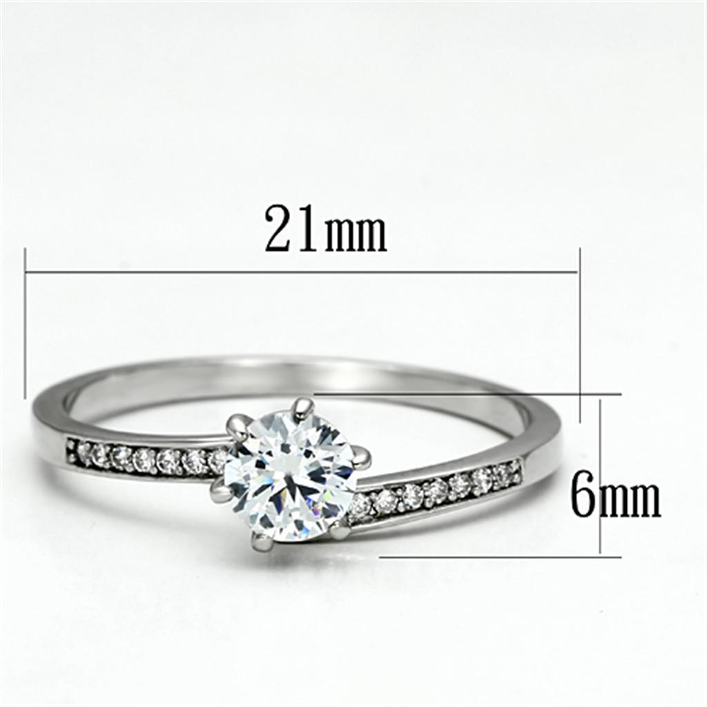 TS084 - Rhodium 925 Sterling Silver Ring with AAA Grade CZ  in Clear - Joyeria Lady
