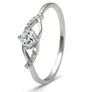 TS085 - Rhodium 925 Sterling Silver Ring with AAA Grade CZ  in Clear