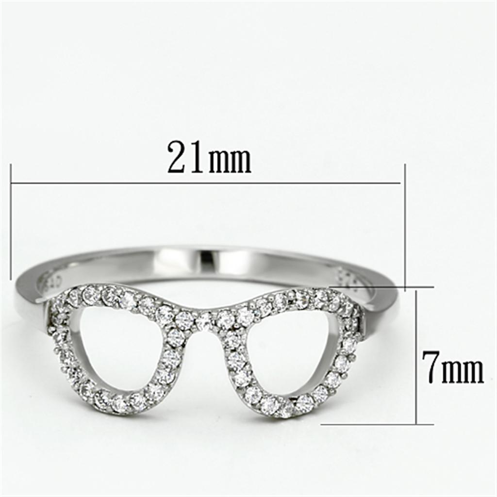 TS086 - Rhodium 925 Sterling Silver Ring with AAA Grade CZ  in Clear - Joyeria Lady