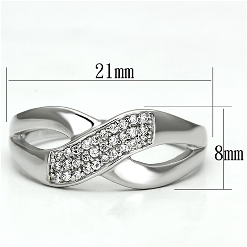 TS090 - Rhodium 925 Sterling Silver Ring with AAA Grade CZ  in Clear - Joyeria Lady