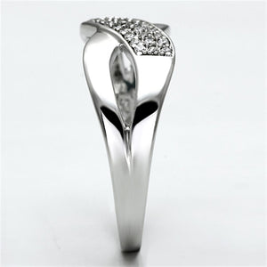 TS090 - Rhodium 925 Sterling Silver Ring with AAA Grade CZ  in Clear