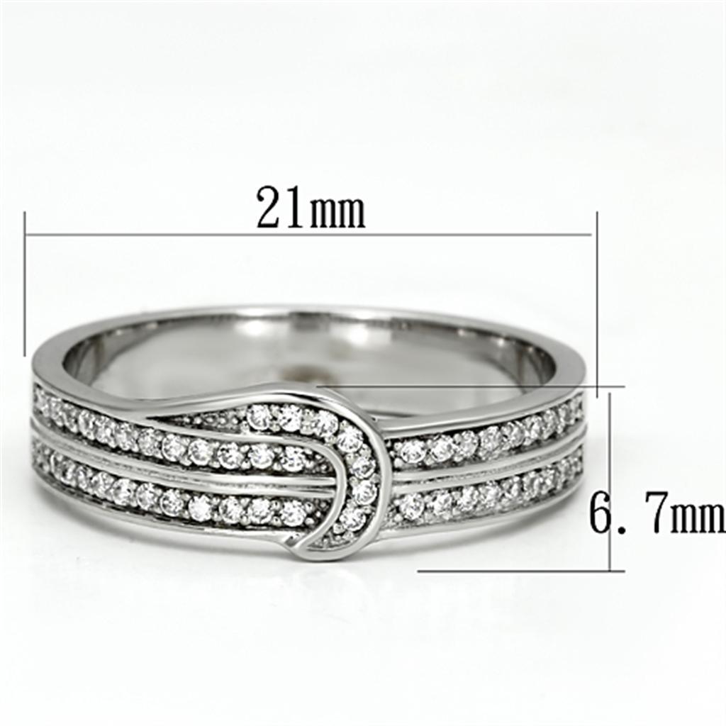 TS091 - Rhodium 925 Sterling Silver Ring with AAA Grade CZ  in Clear - Joyeria Lady