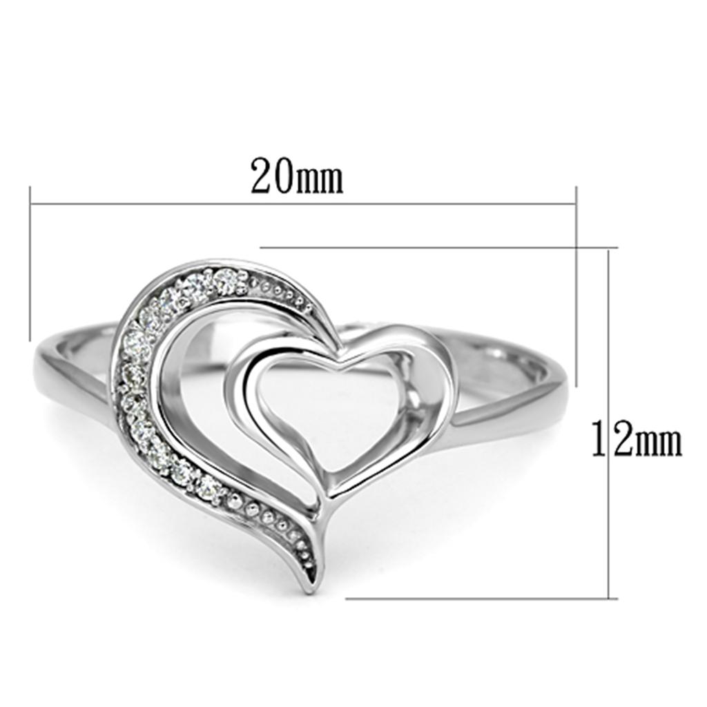 TS093 - Rhodium 925 Sterling Silver Ring with AAA Grade CZ  in Clear - Joyeria Lady