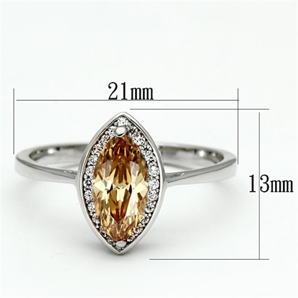 TS098 - Rhodium 925 Sterling Silver Ring with AAA Grade CZ  in Champagne - Joyeria Lady
