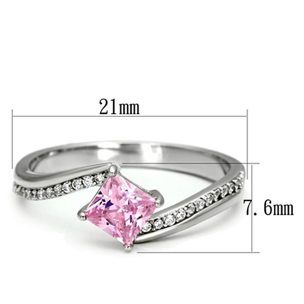 TS100 - Rhodium 925 Sterling Silver Ring with AAA Grade CZ  in Rose - Joyeria Lady