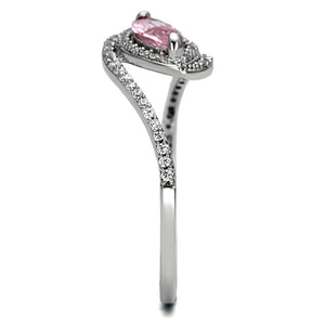 TS101 - Rhodium 925 Sterling Silver Ring with AAA Grade CZ  in Rose