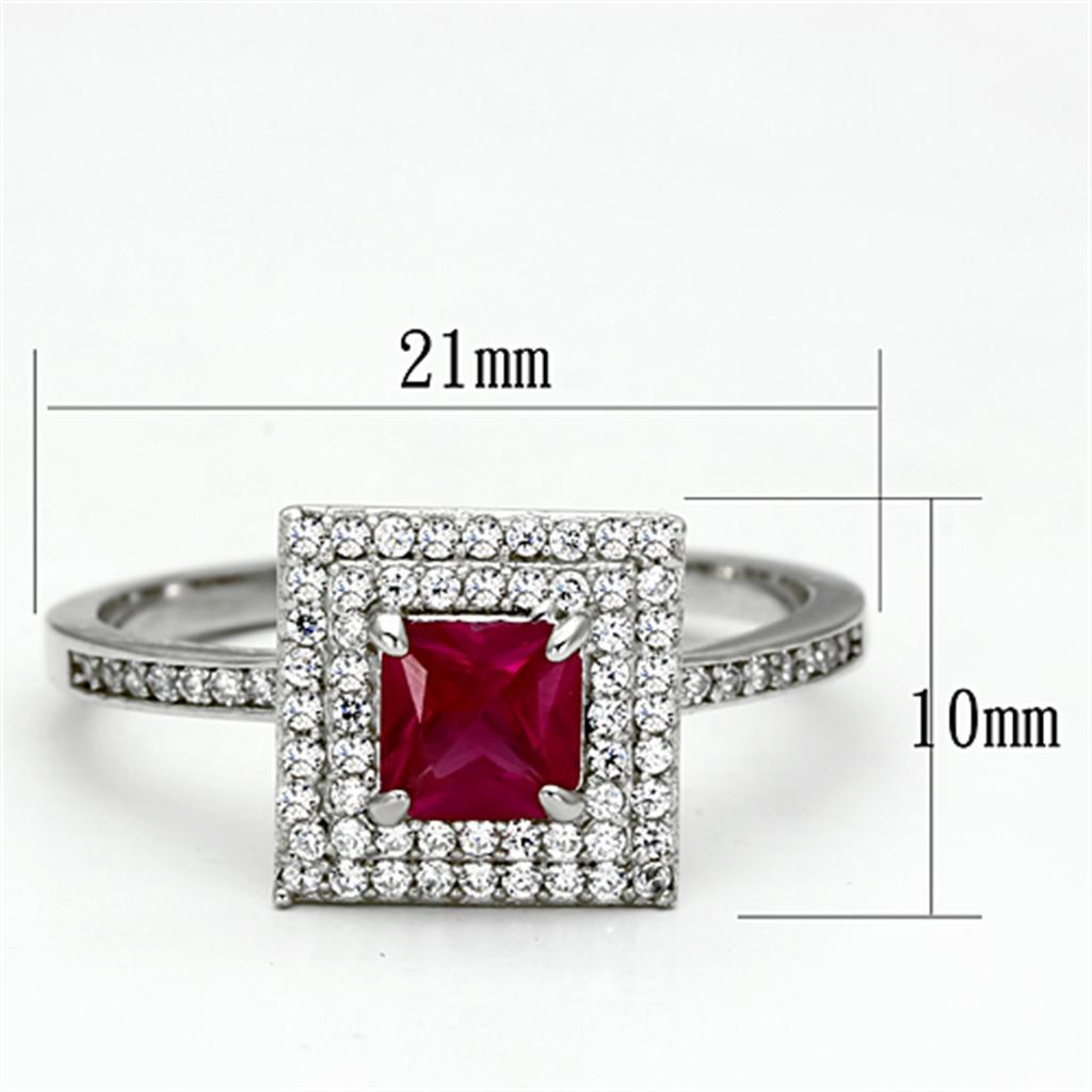TS102 - Rhodium 925 Sterling Silver Ring with Synthetic Corundum in Ruby - Joyeria Lady