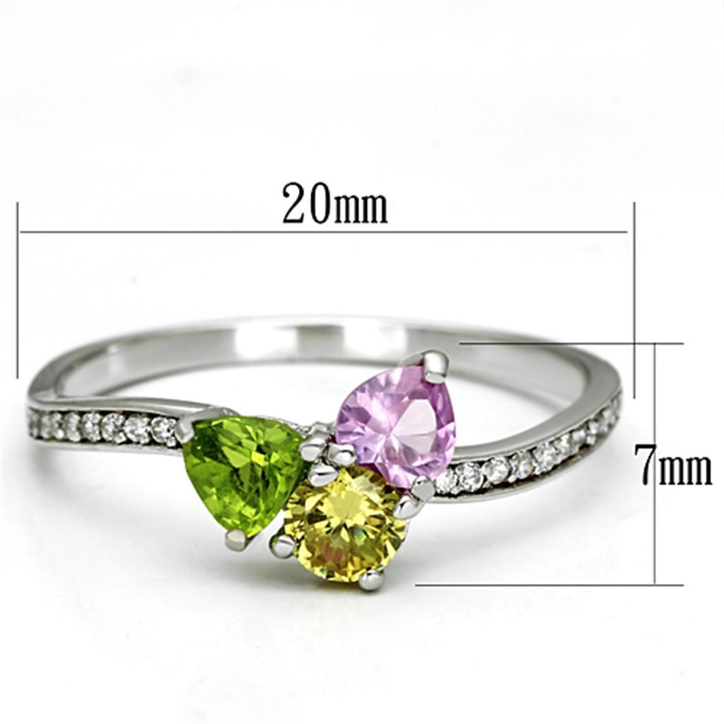 TS103 - Rhodium 925 Sterling Silver Ring with AAA Grade CZ  in Multi Color - Joyeria Lady