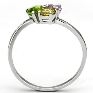 TS103 - Rhodium 925 Sterling Silver Ring with AAA Grade CZ  in Multi Color