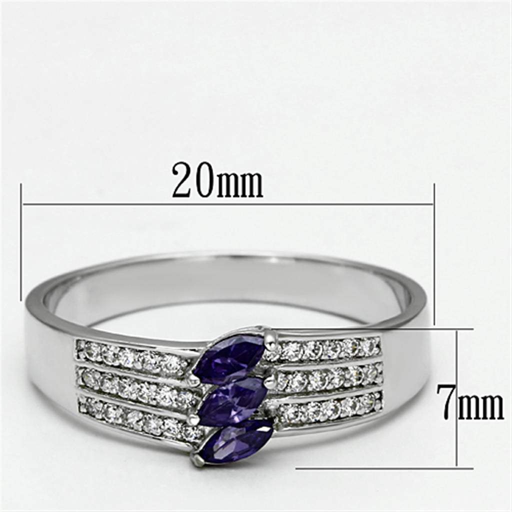 TS104 - Rhodium 925 Sterling Silver Ring with AAA Grade CZ  in Amethyst - Joyeria Lady