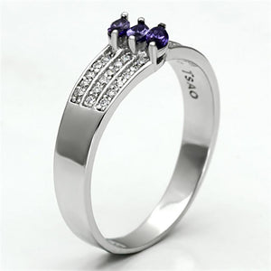 TS104 - Rhodium 925 Sterling Silver Ring with AAA Grade CZ  in Amethyst