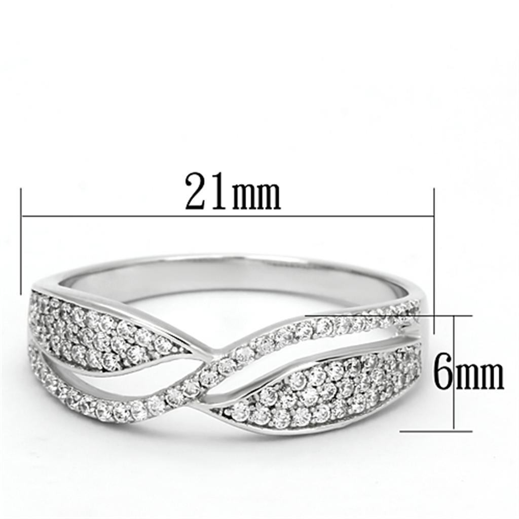 TS108 - Rhodium 925 Sterling Silver Ring with AAA Grade CZ  in Clear - Joyeria Lady