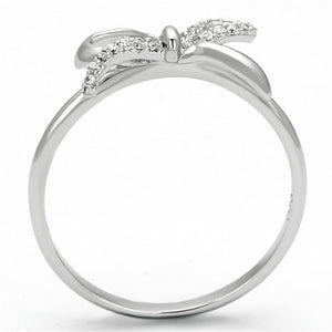TS109 - Rhodium 925 Sterling Silver Ring with AAA Grade CZ  in Clear