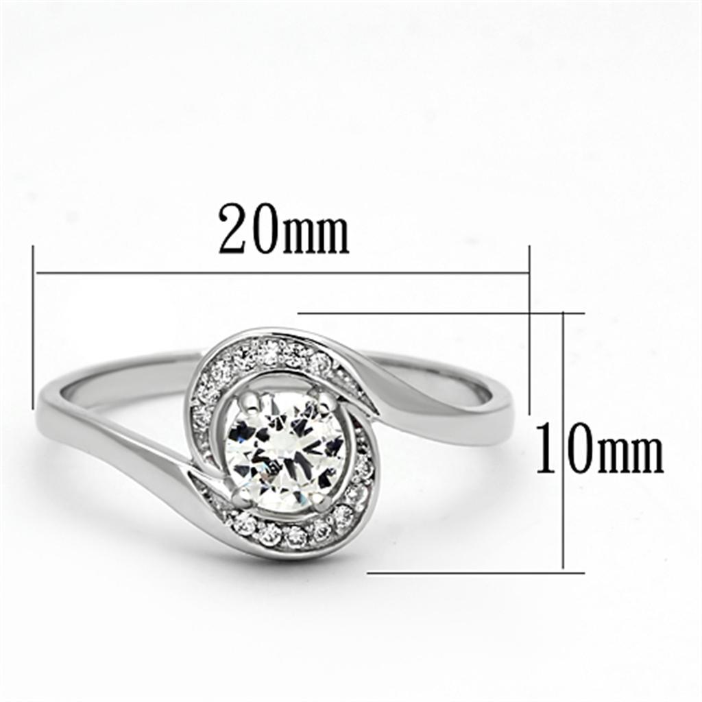 TS116 - Rhodium 925 Sterling Silver Ring with AAA Grade CZ  in Clear - Joyeria Lady