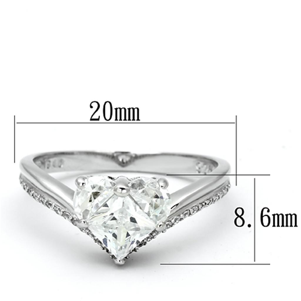 TS118 - Rhodium 925 Sterling Silver Ring with AAA Grade CZ  in Clear - Joyeria Lady