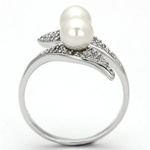 TS124 - Rhodium 925 Sterling Silver Ring with Synthetic Pearl in Citrine Yellow