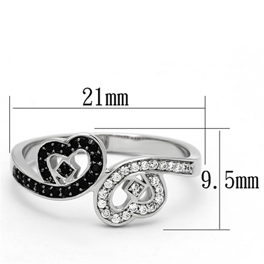 TS125 - Rhodium 925 Sterling Silver Ring with AAA Grade CZ  in Black Diamond - Joyeria Lady