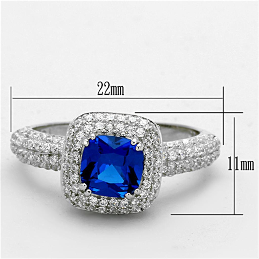 TS137 - Rhodium 925 Sterling Silver Ring with Synthetic Spinel in London Blue - Joyeria Lady