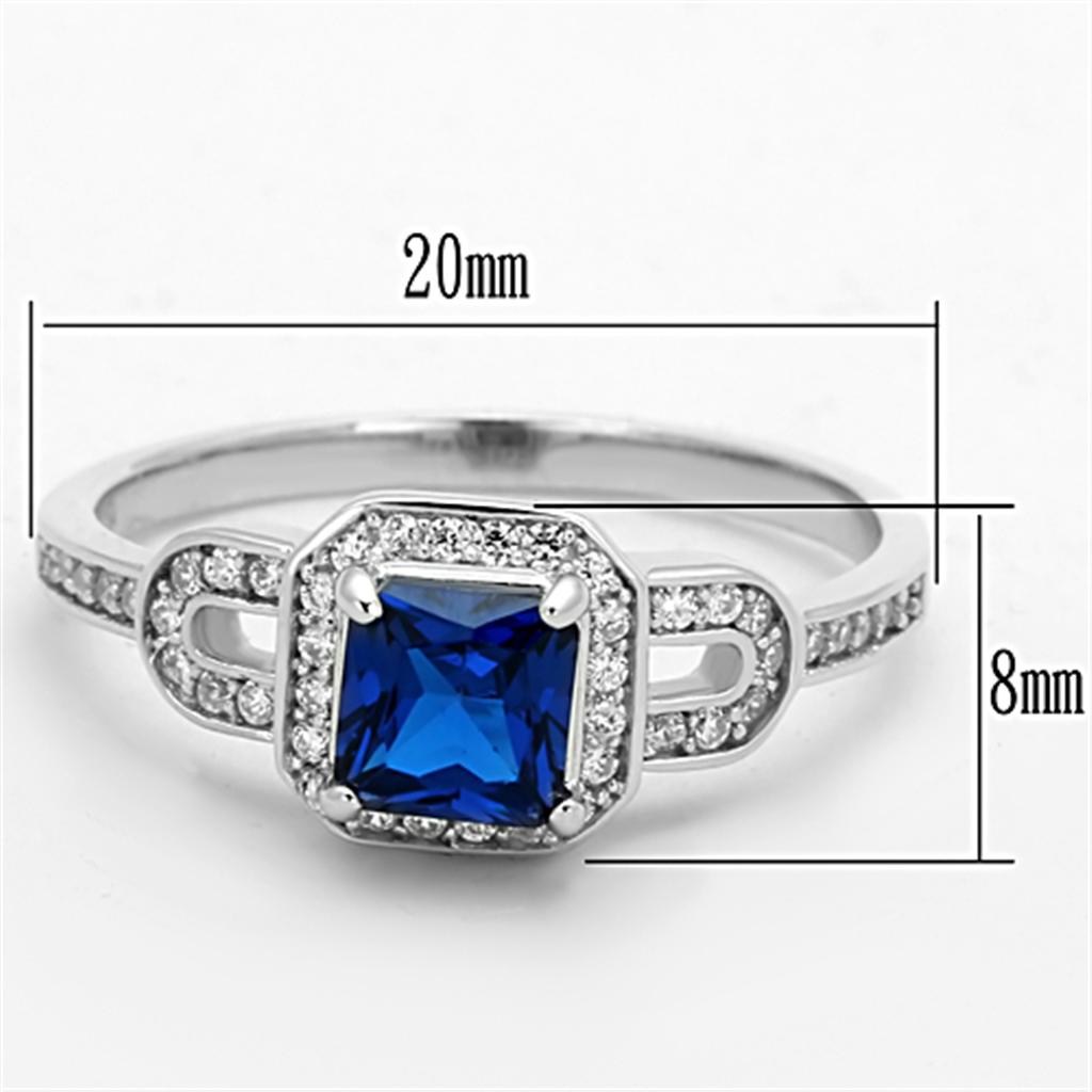 TS138 - Rhodium 925 Sterling Silver Ring with Synthetic Spinel in London Blue - Joyeria Lady