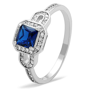 TS138 - Rhodium 925 Sterling Silver Ring with Synthetic Spinel in London Blue