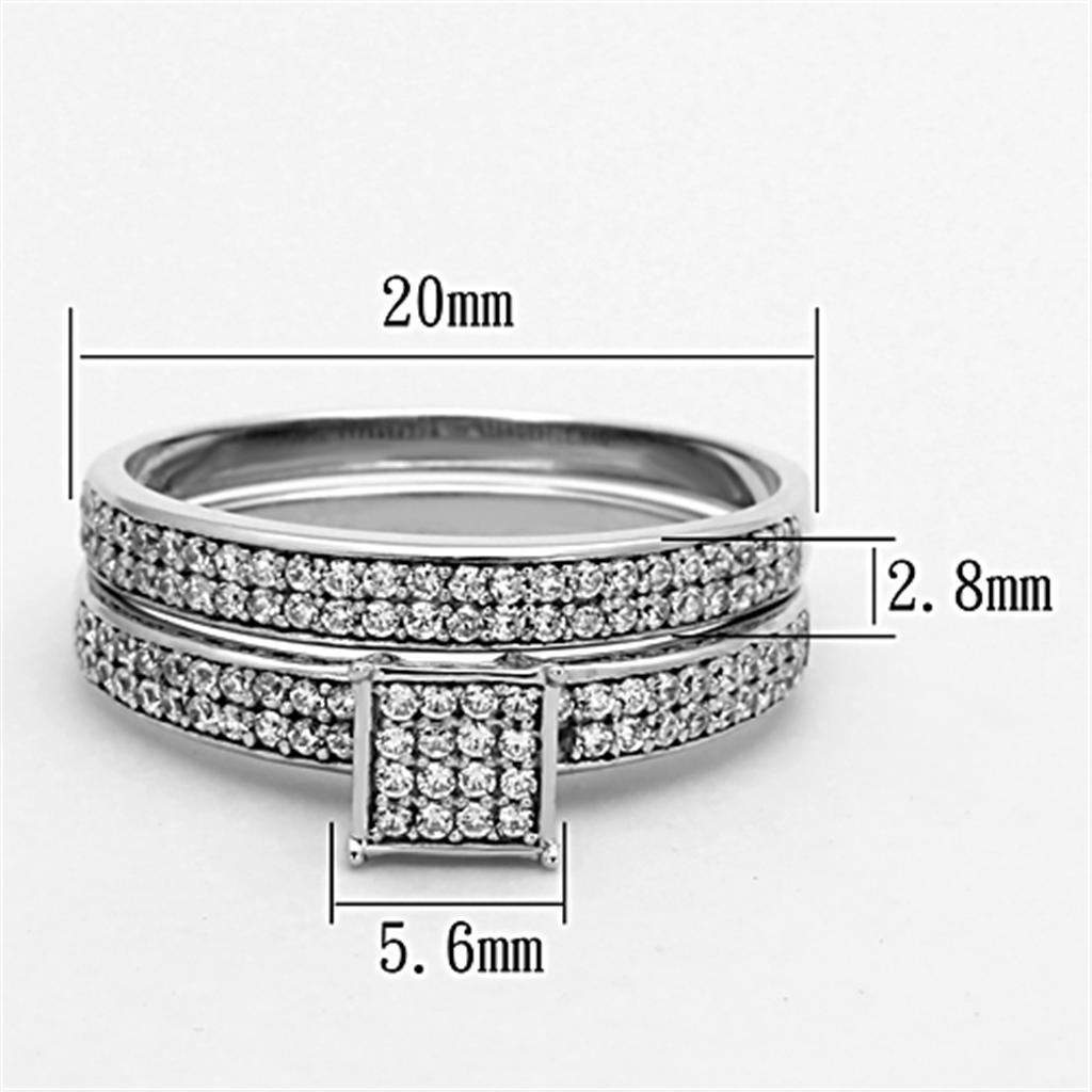 TS140 - Rhodium 925 Sterling Silver Ring with AAA Grade CZ  in Clear - Joyeria Lady