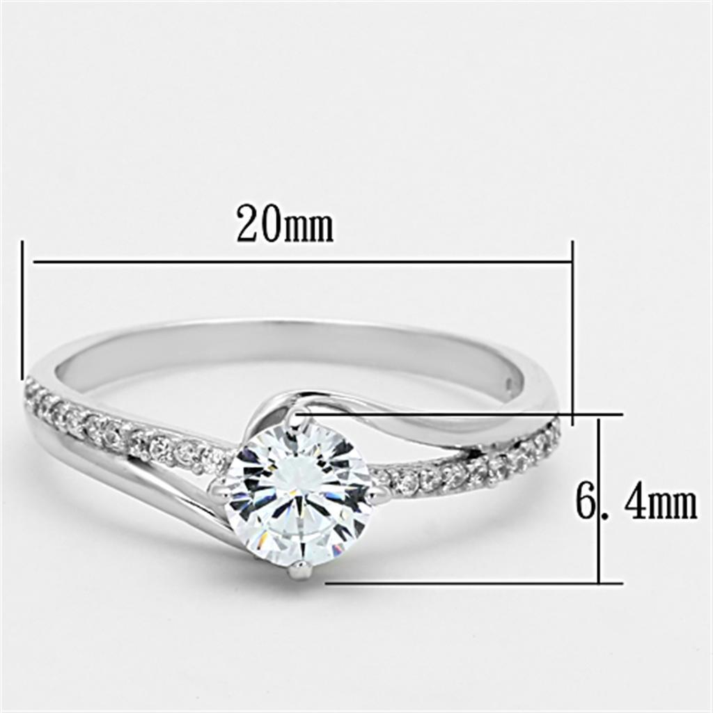 TS141 - Rhodium 925 Sterling Silver Ring with AAA Grade CZ  in Clear - Joyeria Lady