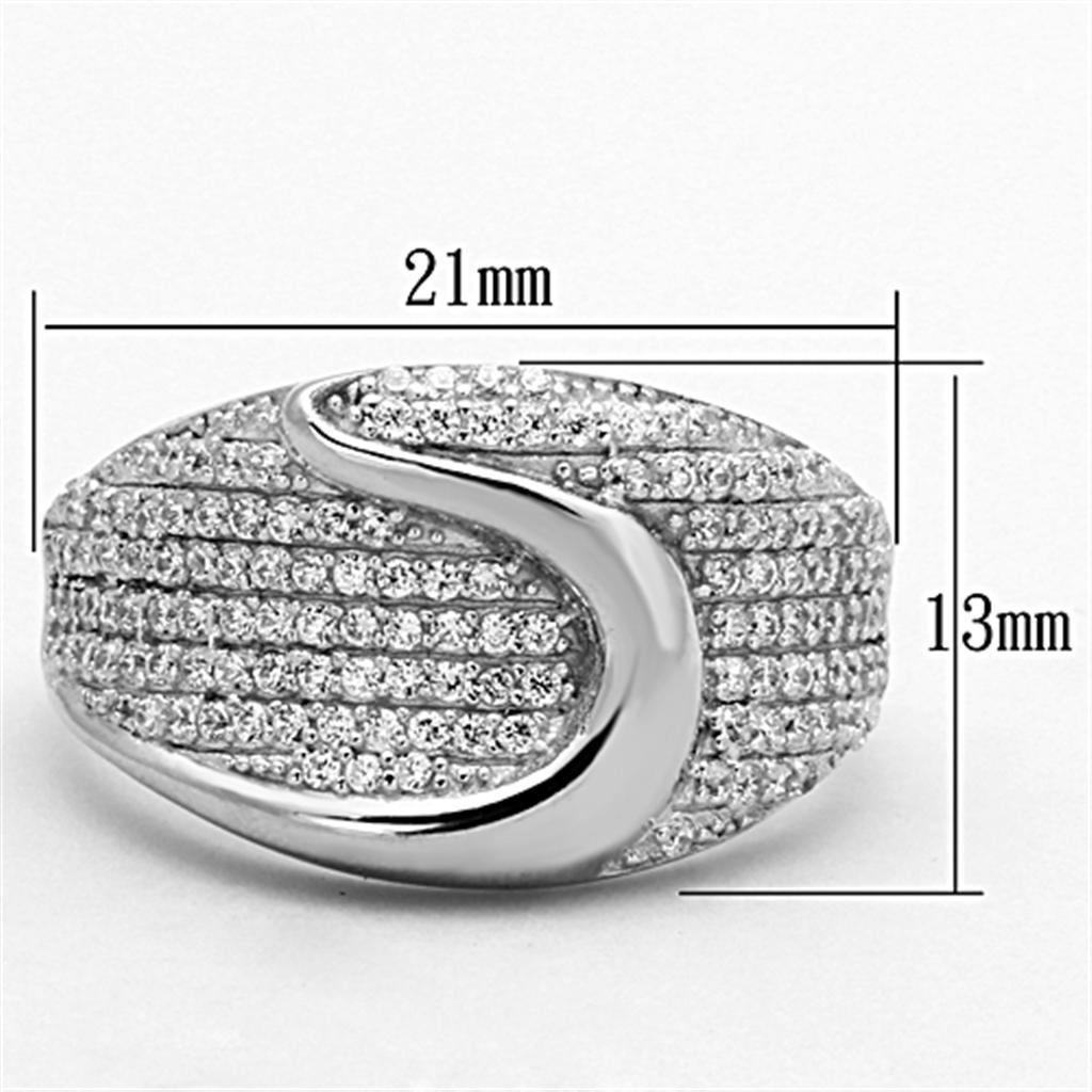 TS148 - Rhodium 925 Sterling Silver Ring with AAA Grade CZ  in Clear - Joyeria Lady