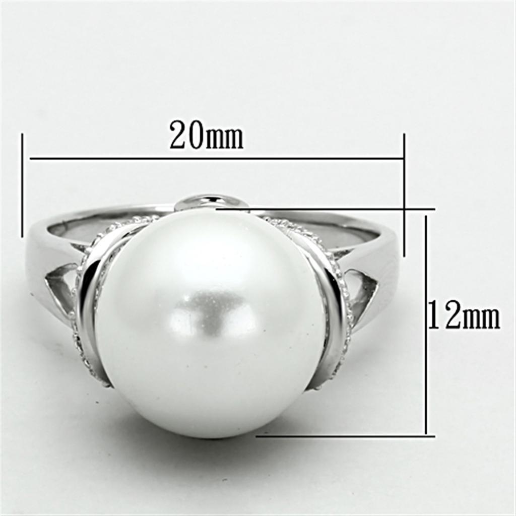 TS154 - Rhodium 925 Sterling Silver Ring with Synthetic Pearl in White - Joyeria Lady