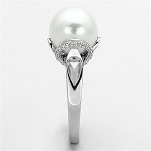 TS154 - Rhodium 925 Sterling Silver Ring with Synthetic Pearl in White