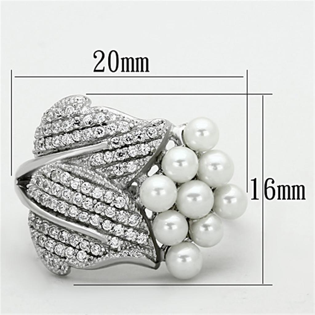 TS167 - Rhodium 925 Sterling Silver Ring with Synthetic Pearl in White - Joyeria Lady