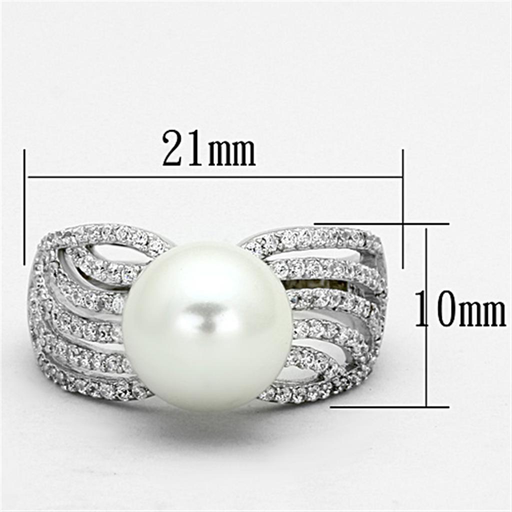 TS169 - Rhodium 925 Sterling Silver Ring with Synthetic Pearl in White - Joyeria Lady
