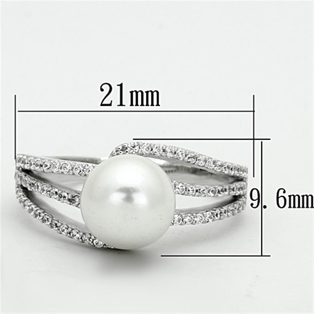 TS170 - Rhodium 925 Sterling Silver Ring with Synthetic Pearl in White - Joyeria Lady