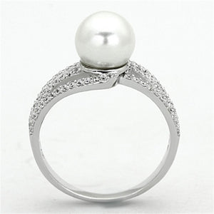 TS170 - Rhodium 925 Sterling Silver Ring with Synthetic Pearl in White