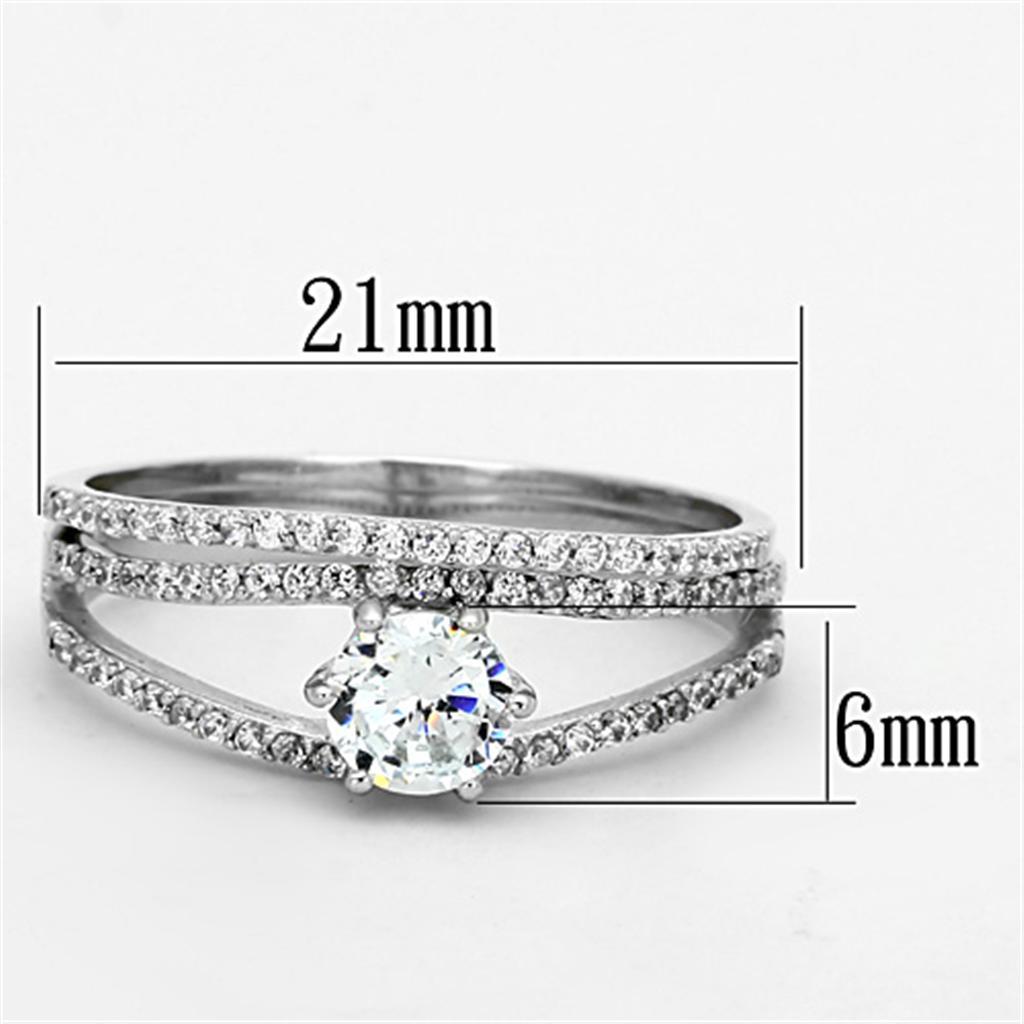 TS172 - Rhodium 925 Sterling Silver Ring with AAA Grade CZ  in Clear - Joyeria Lady