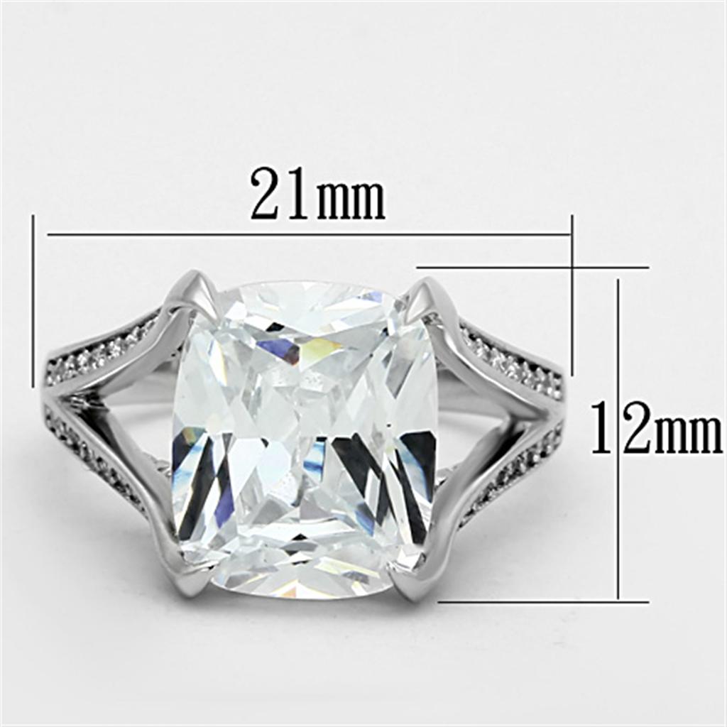 TS174 - Rhodium 925 Sterling Silver Ring with AAA Grade CZ  in Clear - Joyeria Lady